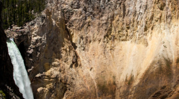 The lower falls of Yellowstone National Park with a rainbow
