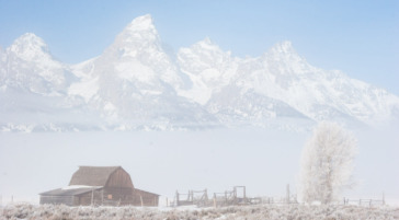 Historic barns in Grand Teton National Park in winter