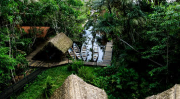 kayaks and river at Sacha Lodge in the Amazon Rainforest