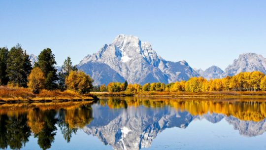 Mount Moran And Fall Foliage Reflecting In Oxbow Bend Of The Snake River In Grand Teton National Park