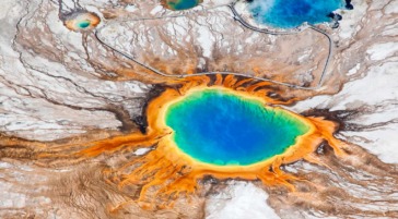 An Aerial View Of Grand Prismatic Hot Spring In Yellowstone National Park