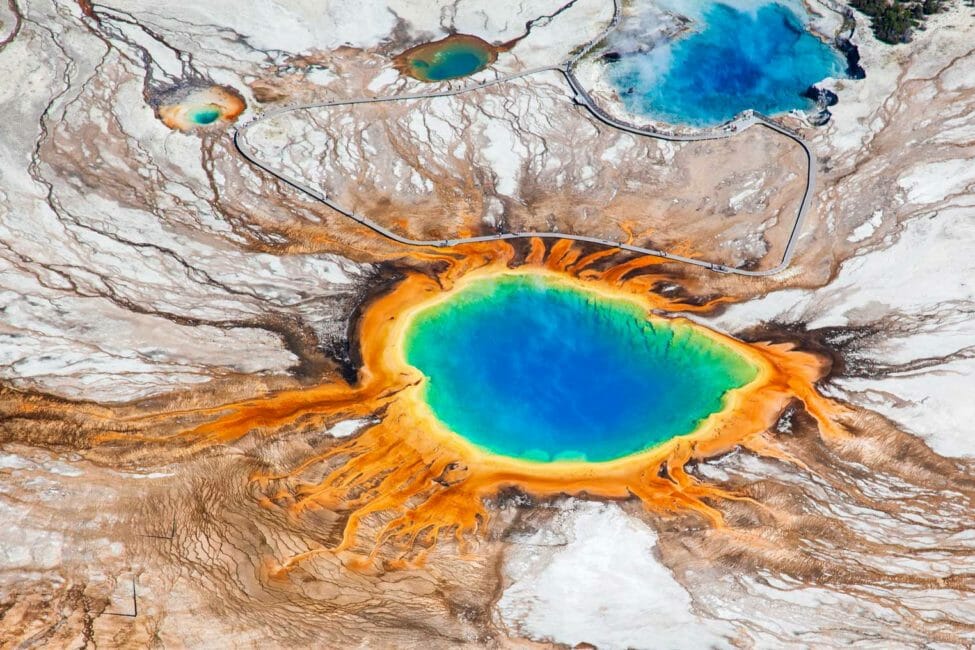 An Aerial View Of Grand Prismatic Hot Spring In Yellowstone National Park