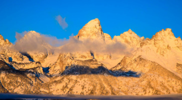 Sunrise on the Teton Range during winter in Jackson Hole