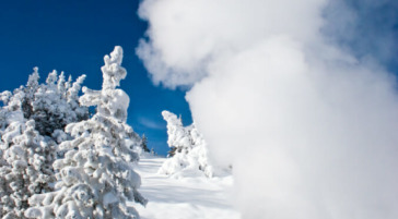 Geyser basin during winter in Yellowstone National Park