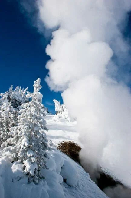 Geyser basin during winter in Yellowstone National Park