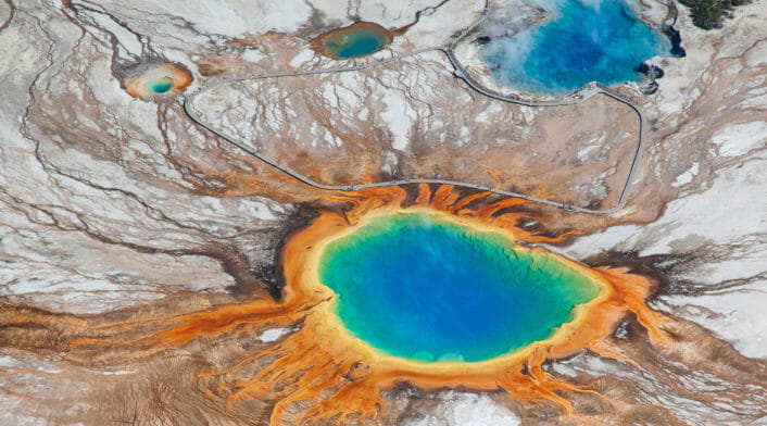 The Grand Prismatic Spring Is A Rainbow Of Colors In Yellowstone National Park