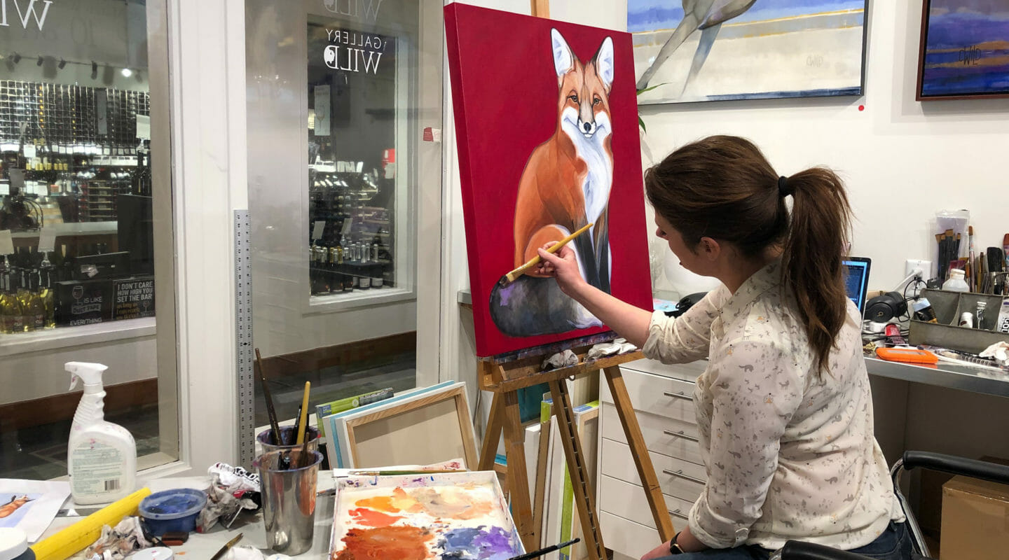 Contemporary Wildlife Artist Carrie Wild Paints In Her Studio At Gallery Wild In Jackson Hole Wyoming